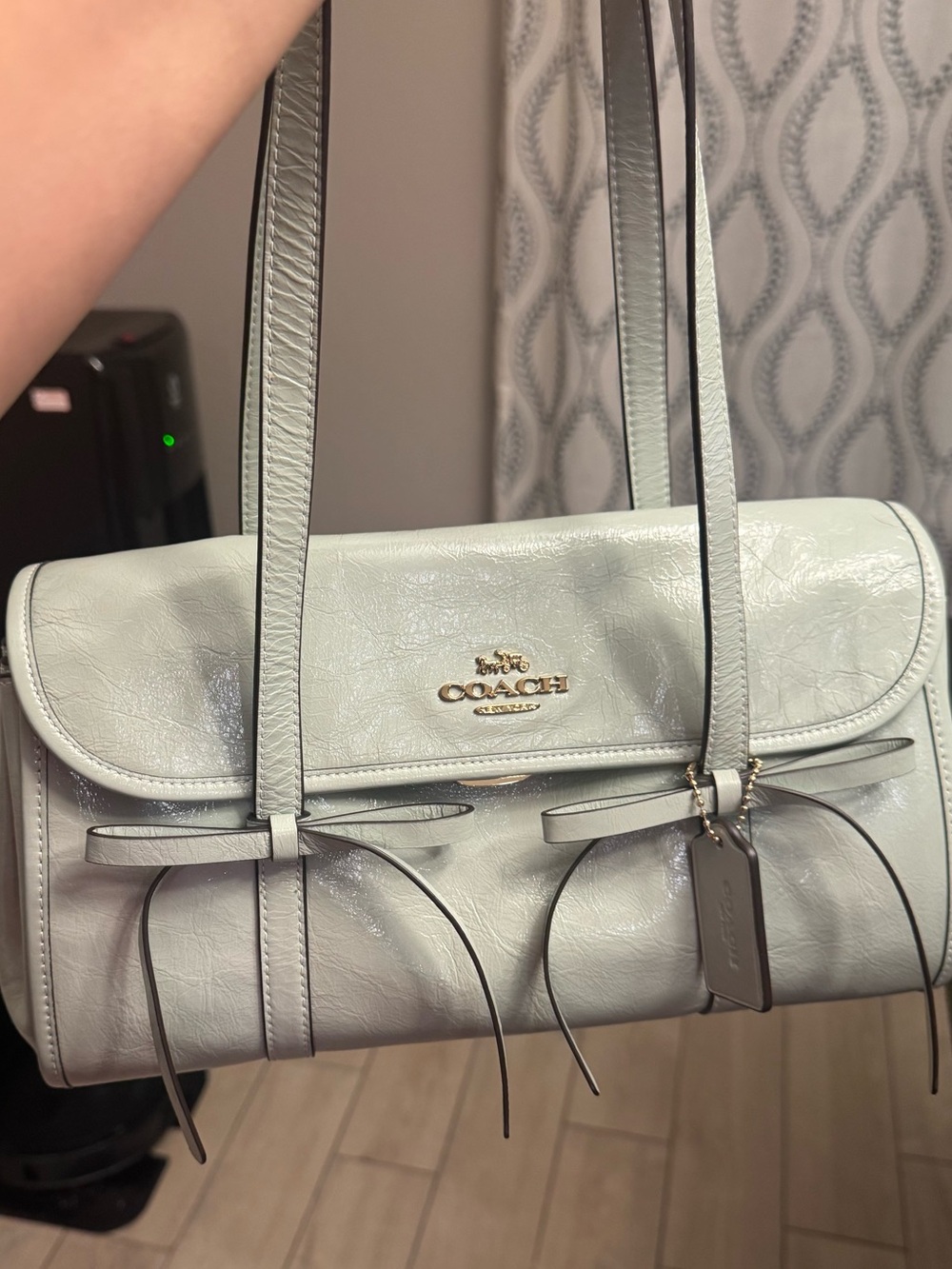 Coach Light green Leather Shoulder Bag with Bow Detail